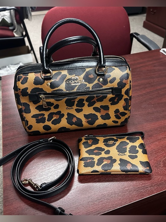 Coach Handbags - Coach Leopard Print Mini Satchel with Card Case - Tan/Black